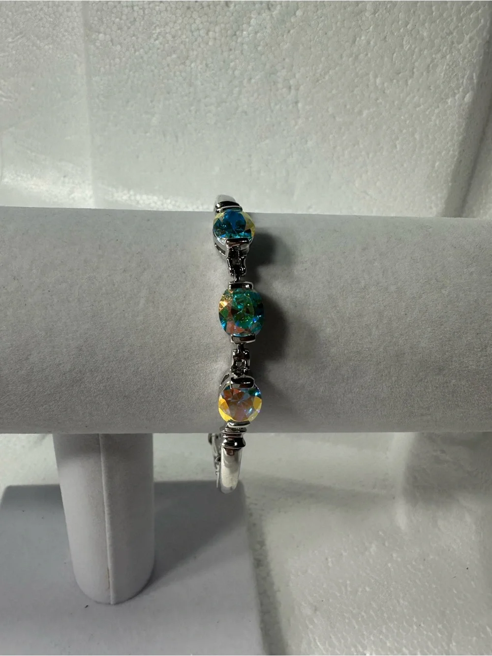 Badavici Sterling Silver 925 Multicolor Oval Topaz Bangle Bracelet Signed